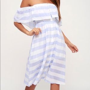 Blue and Ivory Striped Midi Dress. **NWT